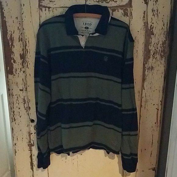 Mens Izod Long Sleeve Polo Shirt L 